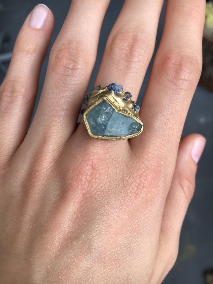 MoonVision Ring - Emilie Shapiro Studio Kyanite Crystal, Abstract Jewelry, Wax Carving, Soldering Jewelry, Bold Jewelry, Jewelry Workshop, Cluster Necklace, Aquamarine Rings, Rocks And Gems