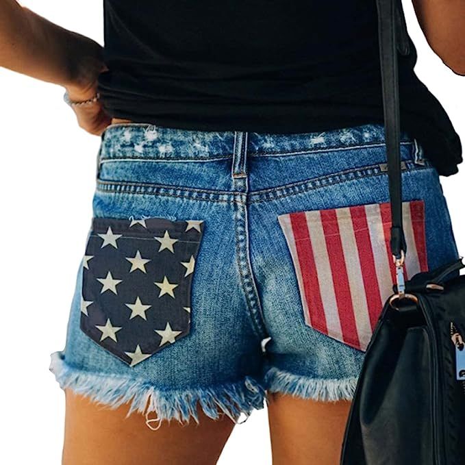 American Flag Shorts, Destroyed Denim Shorts, Independence Day Flag, American Flag Print, Denim Chic, Destroyed Denim, Independent Women, Self Design, Printed Denim