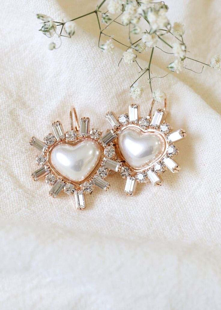 Pearl Drop Earrings Heart Crystal Drop Earrings White Hear | Etsy Elegant Heart Pendant Earrings For Weddings, Silver Bridal Earrings For Valentine's Day Wedding, Dangle Earrings For Wedding On Valentine's Day, Wedding Double Heart Earrings, Dangle Heart Earrings For Wedding, Silver Heart Earrings With Heart Charm For Wedding, White Heart Cut Earrings With Heart Charm, Heart Pendant Earrings For Wedding, Rose Gold Heart Cut Earrings For Wedding