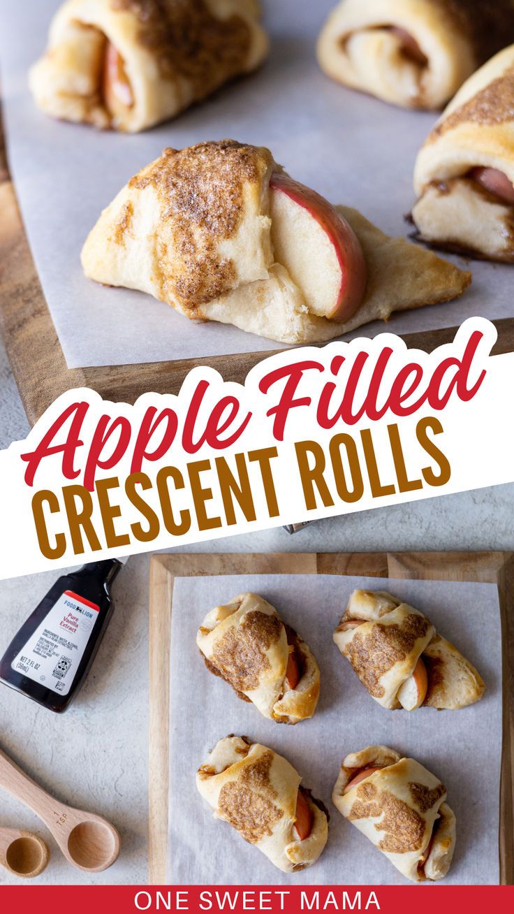 Looking for an easy apple crescent roll dessert recipe?  This apple dessert with fresh apples comes together in under 15 minutes and is a quick and easy weeknight dessert we love in my house!  I also love to make this crescent roll dessert for holidays and parties - they're a total hit! Apple Recipe With Crescent Rolls, Apple Crescent Roll Dessert, Crescent Roll Apple Turnovers, Crescent Roll Recipes Appetizers, Crescent Desserts, Fresh Apple Recipes, Apple Crescent, Apple Crescent Rolls, Crescent Roll Apple