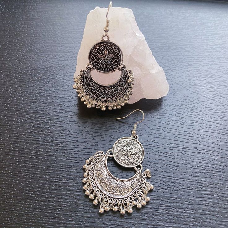 Silver Mandala Earrings Boho Tribal Earrings With Beaded | Etsy Silver Dangle Tassel Earrings For Pierced Ears, Silver Tassel Drop Earrings For Pierced Ears, Silver Nickel-free Dangle Tassel Earrings, Silver Tassel Earrings Gift, Silver Metal Tassel Earrings Gift, Silver Nickel-free Drop Tassel Earrings, Dangle Chandelier Earrings For Festivals, Silver Metal Tassel Drop Earrings, Silver Metal Beaded Earrings For Festivals