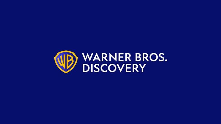 the warner bros discovery logo is shown on a dark blue background with yellow and white letters