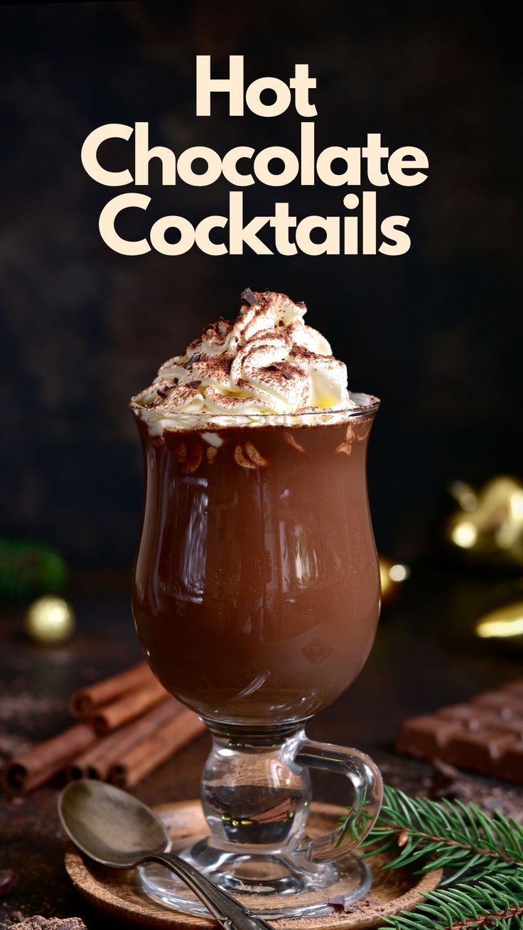 hot chocolate cocktail in a glass with whipped cream on top