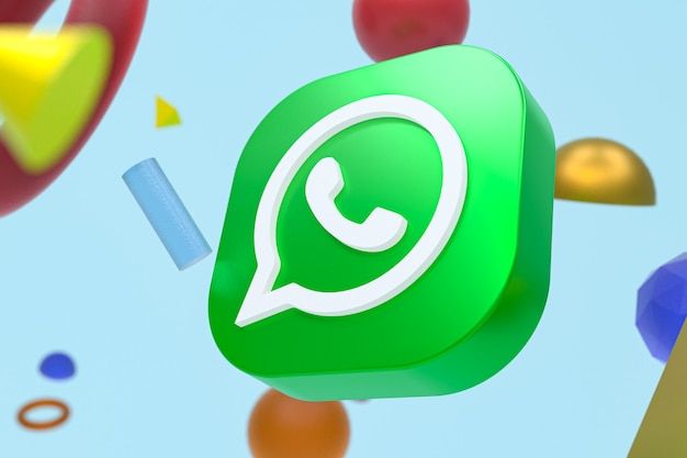 whatsapp logo surrounded by balloons and confetti in the air with blue sky background