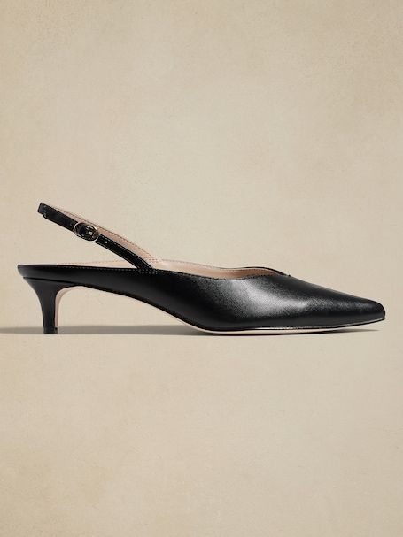 Women's Accessories | Banana Republic Factory Chic Leather Slingback Pumps With 4-inch Heel, Chic Leather Kitten Heels For Night Out, Sleek Leather Slingback Pumps With Open Toe, Chic Leather Kitten Heels With Removable Insole, Sleek Leather Slingback Pumps With Sculpted Heel, Elegant Faux Leather Sandals With Pointed Toe, Elegant Leather Open Toe Kitten Heels, Elegant Pointed Toe Faux Leather Sandals, Spring Slingback Pumps With Ankle Strap And Leather Lining