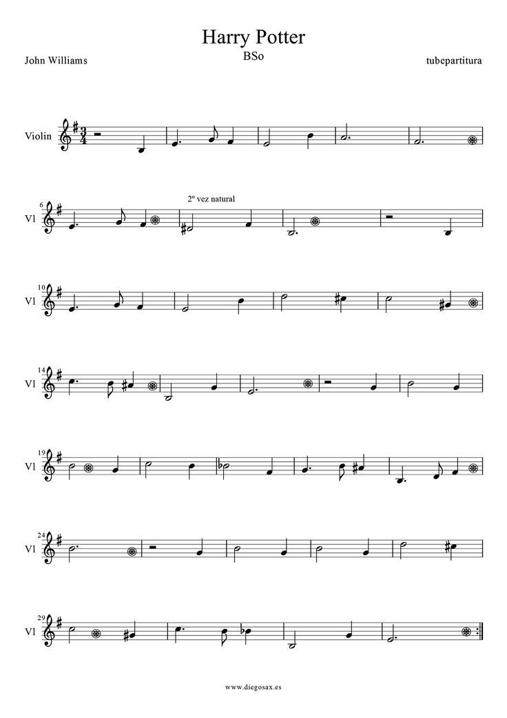 harry potter sheet music for violin and piano with notes in the bottom right hand corner