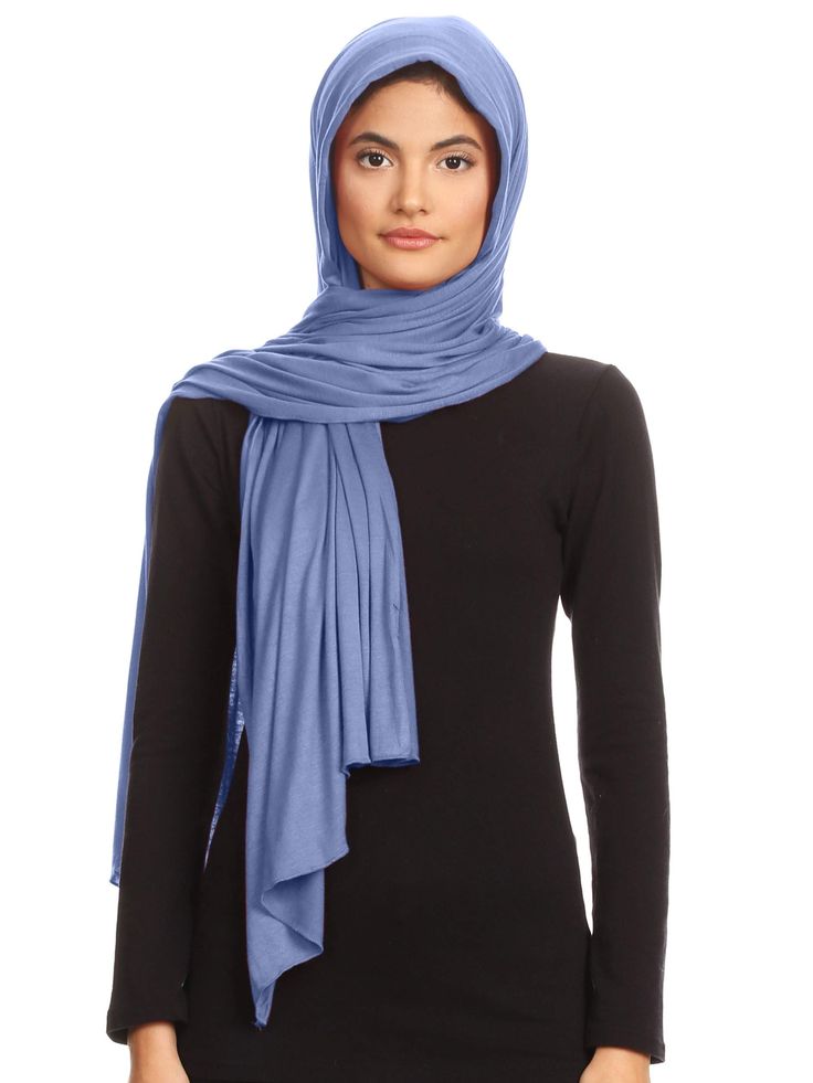 PRICES MAY VARY. Denim,Spandex,Rayon Made in USA Hand Wash Only MATERIAL: This hijab scarf is made in the USA. It is made from natural rayon and spandex. This jersey scarf is soft to the touch and light in weight. Easily worn without pins and no slippage on the face, giving an airy feel with wicking properties. Due to the elasticity of the material, ruffling may occur around the edges, usually can be ironed down, or folder over to cover the ruffles. MEASURMENTS: big head scarf measuring approx. Jersey Hijab Scarfs, Jersey Scarf, Ladies Head Scarf, Jersey Hijab, Hijab Scarf, Fashion Scarves, Scarf For Women, Big Head, Scarf Styles