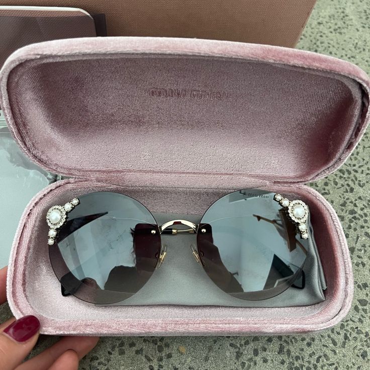 Miu Miu Brand New Pearl Sunglasses With Box And Authentication Card Authentic And In Brand New Condition Elegant Miu Miu Sunglasses With Glass Lenses, Miu Miu Elegant Gold Sunglasses, Luxury Miu Miu Evening Sunglasses, Designer Miu Miu Sunglasses For Party, Elegant Miu Miu Glass Sunglasses, Luxury Miu Miu Sunglasses For Formal Occasions, Miu Miu Luxury Sunglasses For Formal Occasions, Miu Miu Luxury Party Sunglasses, Luxury Miu Miu Party Sunglasses