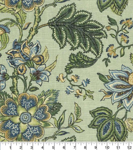 a blue and green floral print fabric