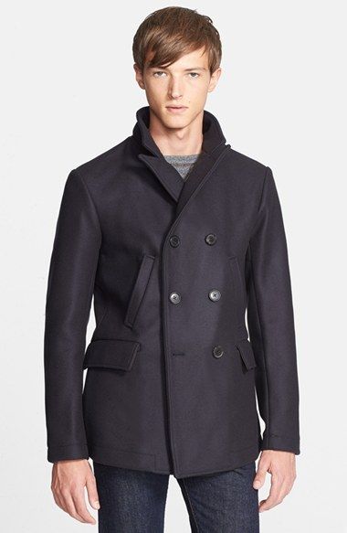 Billy Reid 'Bond' Wool Blend Peacoat available at Nordstrom Fitted Double-breasted Pea Coat With Button Cuffs, Winter Sport Coat With Notch Lapel And Button Cuffs, Tailored Double-breasted Pea Coat With Button Cuffs, Winter Pea Coat With Notch Lapel And Button Cuffs, Winter Tailoring Pea Coat With Button Cuffs, Winter Double-breasted Sport Coat With Concealed Placket, Fitted Pea Coat With Button Cuffs For Winter, Fall Double-breasted Pea Coat, Designer Wool Pea Coat