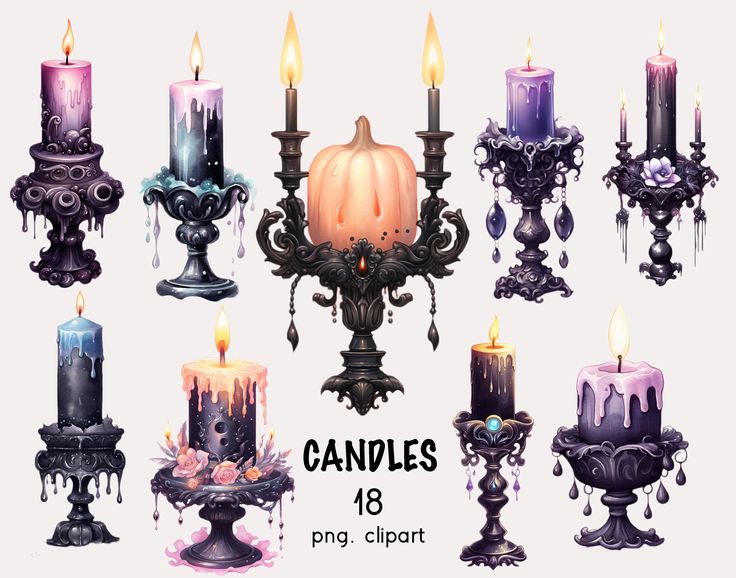 Gothic Candle Aesthetic, Gothic Invitations, Candles Watercolor, Candles Illustration, Minimal Watercolor Painting, Fantasy Candle, Victorian Candles, Candle Illustration, Candle Clipart