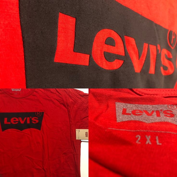 Brand New With Tags, Size Xxl, Levi’s Brand Graphic Short Sleeved T-Shirt With Bold Embossed Logo In Black On A Red Shirt. Classic Style To Enhance Any Look! Red Cotton Tops With Logo Print, Casual Red Tops With Graphic Print, Casual Red Top With Graphic Print, Casual Red Shirt With Letter Print, Red Relaxed Fit Top With Letter Print, Red Short Sleeve Shirt With Logo Print, Casual Red Shirt With Graphic Print, Casual Red T-shirt For Fall, Levi's Cotton Shirt With Graphic Print