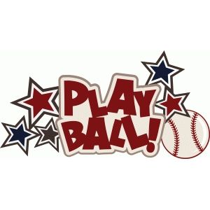 the word play baa written in red, white and blue stars with a baseball