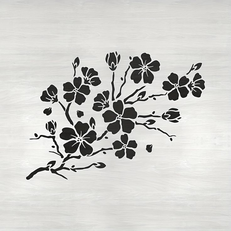 a black and white drawing of flowers on a gray background