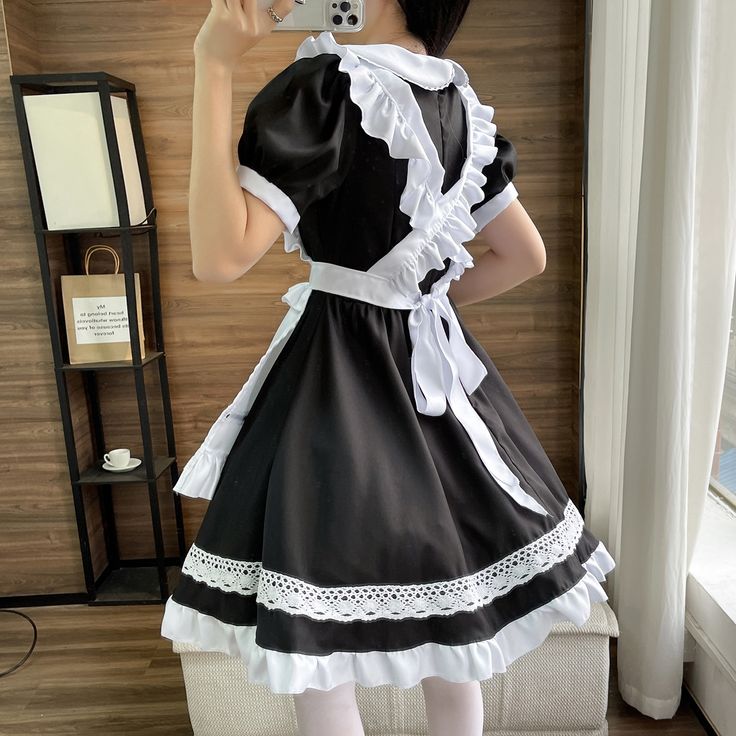 Black Maid Lolita Cosplay Dress Condition: Brand NewColor: Black Size: S-3XLMaterial: Cotton and PolyesterSleeves: Long SleevesIncluded: dress + apron + headgear + black tie Fitted Black Dress For Cosplay, Black Fitted Costume Dress, Short Sleeve Cosplay Costume For Costume Party, Fitted Harajuku Dress For Costume Party, Black Dress For Costume Party And Cosplay Events, Harajuku Style Black Dress For Costume Party, Fitted Short Sleeve Costume For Cosplay, Fitted Short Sleeve Costumes For Cosplay Events, Fitted Short Sleeve Cosplay Costume For Events