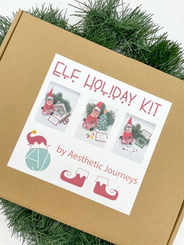 the elf holiday kit is packed in a cardboard box and ready to be used as an ornament