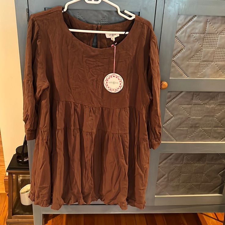 Brand New Shirt Dress In Brown Brown Cotton Mini Dress For Brunch, Brown Tunic Blouse For Spring, Spring Brown Shift Dress, Brown Relaxed Fit Midi Dress For Spring, Brown Relaxed Fit Dress For Spring, Brown Spring Tunic Dress, Spring Brown Tunic Dress, Hot Pink Midi Dress, Flowy Dress Boho