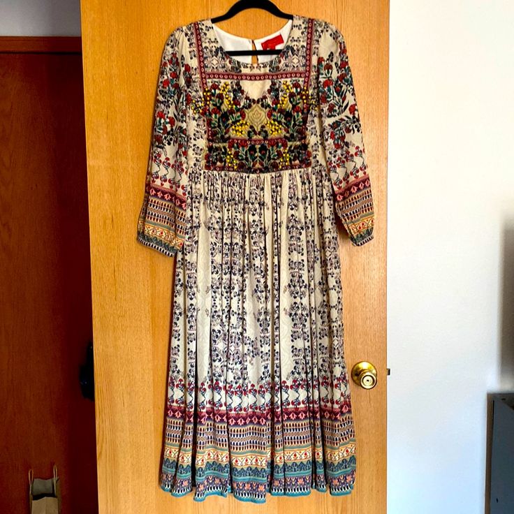 Lined. 46” From Shoulder, Sequin Design On Chest Sequin Design, Anthropologie Dress, Modest Dresses, Anthropologie Dresses, Colorful Dresses, Anthropologie, Sequin, Size 4, Long Sleeve Dress