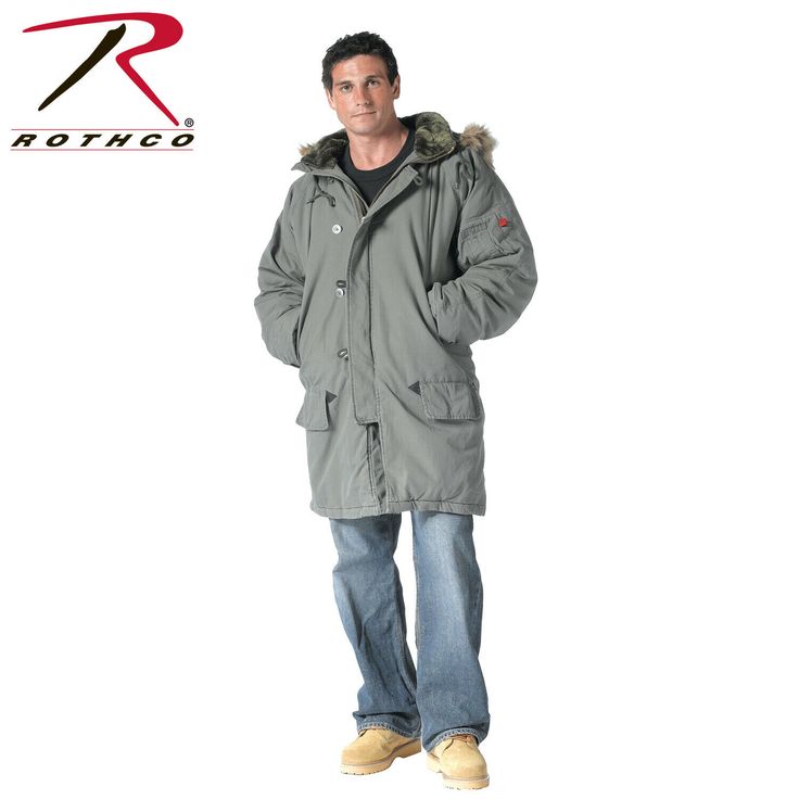 Rothco Vintage N-3B Parka 2 colors # 9963 The ultimate in vintage military outerwear, Rothco’s Vintage N-3B Parka is guaranteed to keep you warm all winter long!  Military Style Parka Made From 100% Cotton Heavyweight Poly Fiber Fill For Added Warmth Removable Hood With Artificial Wool-Fur Collar Knit Wrist Cuffs And Drawstring Waist Offer Additional Comfort Storm Flap Above The Zippers Keeps The Elements Out Four Front Outer Pockets Includes 2 Slash Pockets Convenient Cell Phone Pocket On The I Extreme Cold Weather, Military Parka, Flight Jacket, Vintage Winter, Vintage Military, Wrist Cuffs, Military Style, Fashion Help, Fur Collar