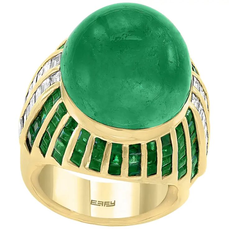 For Sale on 1stdibs - A classic, Cocktail ring Large size Colombian cabochon approximately 30 Carat Emerald and Diamond Ring, Estate with no color enhancement. Picture do not Luxury Diamond Cabochon Gemstones, Luxury Diamond Gemstones With Cabochon Cut, Luxury Gold Diamond Cabochons, Luxury Oval Cabochon Gemstones For Anniversary, Luxury Multi-stone Cabochons For Formal Occasions, Luxury Oval Cabochon Diamond Gemstones, Luxury Cabochon Diamond Ring For Formal Occasions, Luxury Hallmarked Emerald Gemstones, Luxury Formal Cabochon Diamond Ring