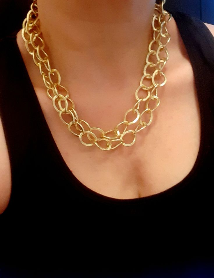 "Handmade Chunky Oversized Layering Gold Necklace. Wear it together with any type of necklace and will compliment your night or daily outfit. * Lightweight Thick Chain. * Nickel Lead-Free * * Necklace Length: 17\" long. * Chain Thickness: 20x15x3mm thick * Metal Plated Color: Matte Gold Plating * Helpful tips for proper care: To avoid damaging or dulling Costume Jewelry, do not use jewelry cleaner or soak the jewelry in water. When dressing, I would recommend that you put jewelry on last in orde Chunky Link Chain Jewelry For Parties, Party Jewelry Chunky Link Chain, Party Jewelry With Chunky Link Chain, Party Jewelry With Chunky Chain Link, Double Chain Link Necklace For Parties, Chunky Link Chain Necklace For Party, Party Necklaces With Chunky Chain Links, Party Link Chain Necklaces, Chunky Metal Oval Link Necklace