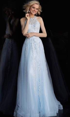 Saiid Kobeisy - RTWSS19-45 Embroidered Illusion Bateau A-line Gown – Couture Candy Blue Dresses For Women, A Line Prom Dress, Dress Couture, Trumpet Dress, Jovani Dresses, Couture Candy, Embroidered Tulle, A Line Prom Dresses, Tulle Gown