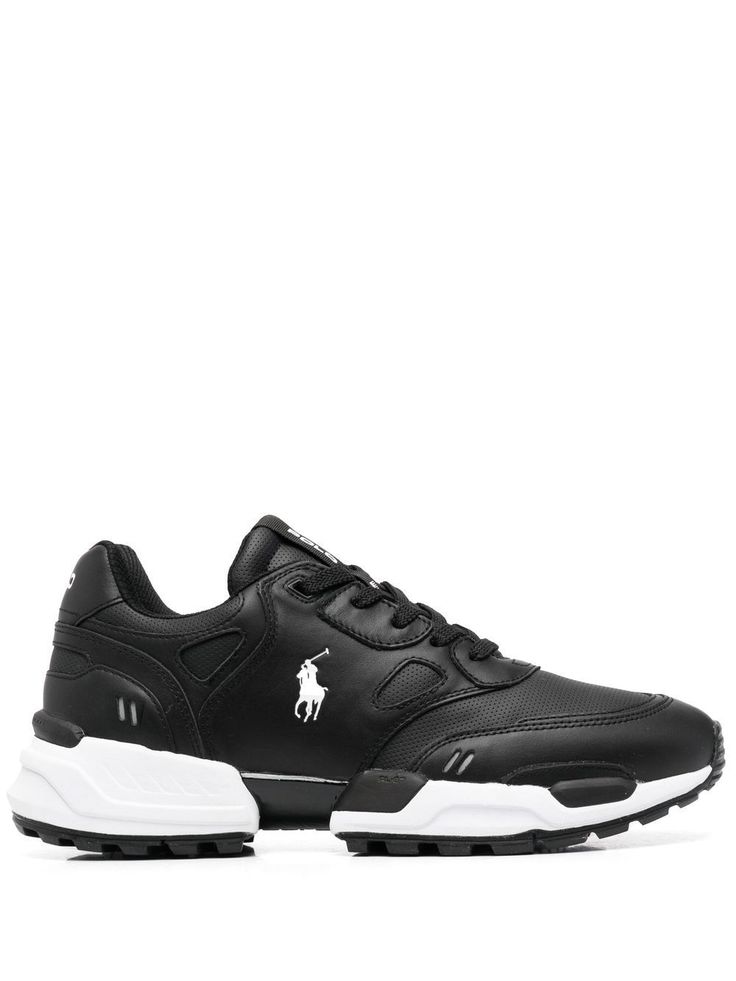 black/white leather logo patch to the side logo print to the rear front lace-up fastening round toe rubber sole Polo Ralph Lauren Shoes, Athletic Shoe, Ralph Lauren Shoes, Leather Logo, Mens Shoes Sneakers, Sneakers Black, Logo Print, White Leather, Patch Logo