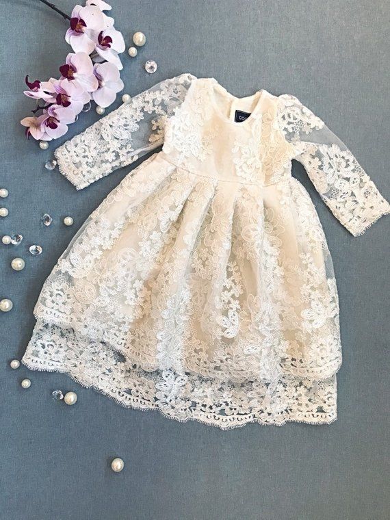 Hemera two-layered lace dress, christening gown, ivory christening gown, flower girl dress, communion girl's dress, infant baptism gown Outfit For Wedding, Blessing Gown, Girls Baptism Dress, Flower Girl Gown, Blessing Dress, Beautiful Lace Dresses, Baptism Gown, Christening Gown, Christening Outfit