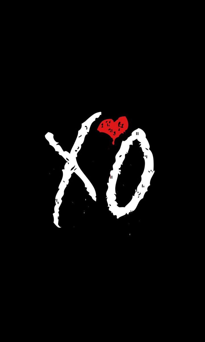 the word xo is written in white on a black background with a red heart