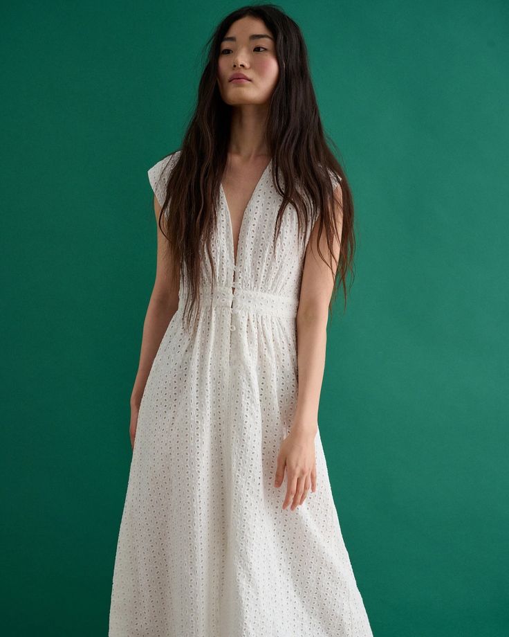 Sienna Dress - GLÚMUR Chic V-neck Eyelet Dress, Chic Eyelet V-neck Dress, Fitted V-neck Eyelet Dress, Summer V-neck Eyelet Dress, Summer Eyelet Dress With V-neck, Broderie Anglaise Maxi Dress For Daywear, Chic Broderie Anglaise Midi Dress For Daywear, Chic Broderie Anglaise Dress For Daywear, Feminine Midi-length Eyelet Dress