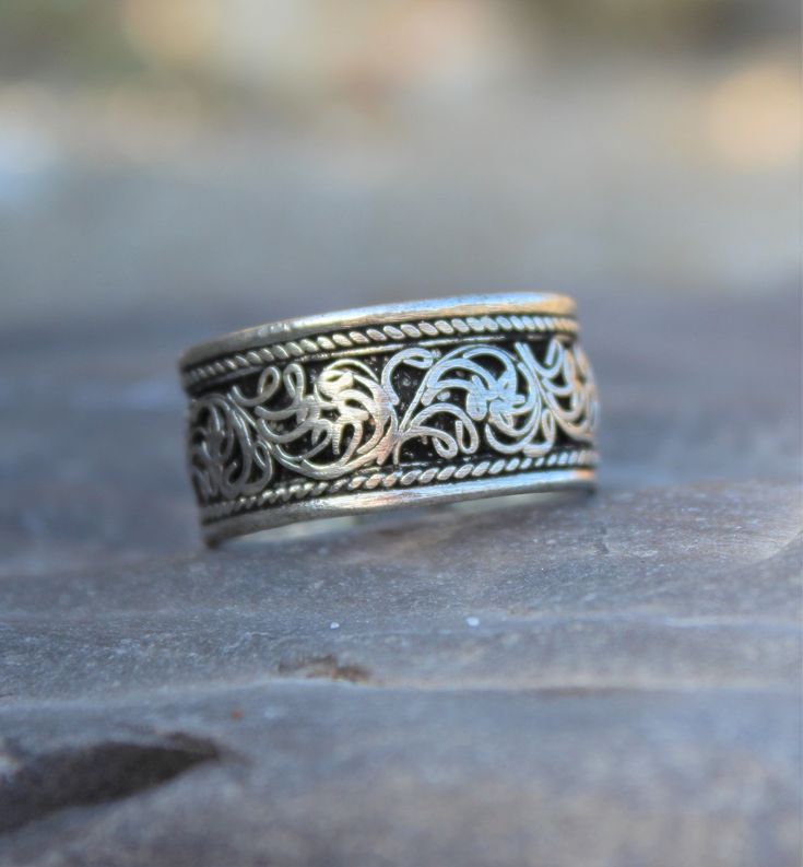 Filigree Band, Bohemian Ring, Hippie ring, Adjustable ring adjustable medium to large ring size Adjustable Silver Festival Ring, Bohemian Flower Ring For Wedding, Bohemian Wide Band Engraved Jewelry, Bohemian Wide Band Rings Engraved, Bohemian Rings With Engraved Wide Band, Bohemian Wide Band Engraved Rings, Bohemian Midi Rings Nickel Free, Bohemian Nickel-free Toe Midi Rings, Adjustable Bohemian Antique Silver Ring