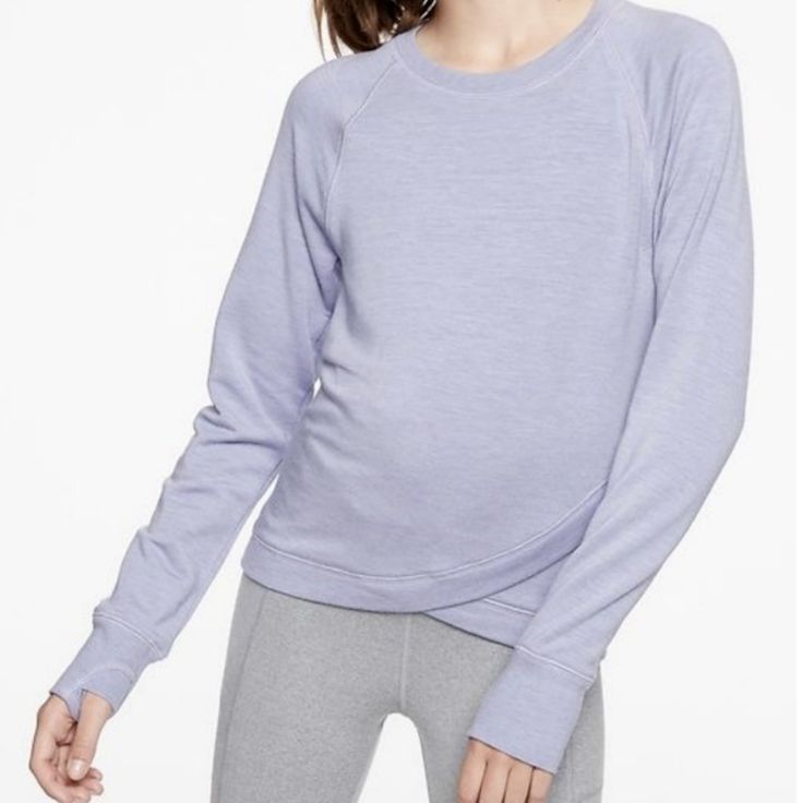 Athleta Girl Violet Blue Long Sleeve Criss Cross My Heart Sweatshirt Brand New - Without Hang Tag, The Label Inside Is Partially Covered To Prevent Return To The Retail Stores. Material - 65% Polyester 35% Viscose Blue Crew Neck Top For Light Exercise, Casual Lavender Activewear For Sports, Casual Lavender Gym Activewear, Casual Lavender Activewear For Gym, Sporty Purple Moisture-wicking Top, Purple Crew Neck Athleisure Activewear, Purple Crew Neck Sports Top, Purple Athleisure Tops For Sports, Casual Heather Sports Tops