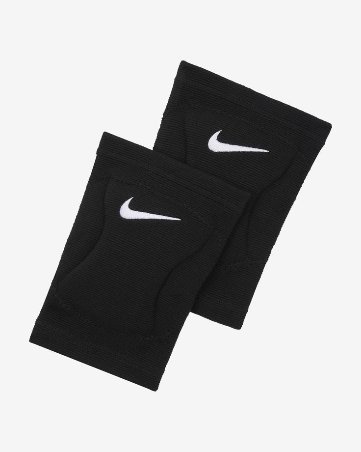 two pairs of black knee pads with white nike logo on the front and back side