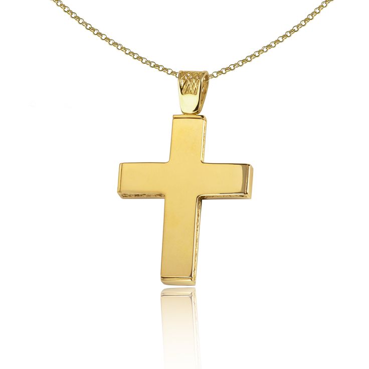 "The beauty of Greek jewelry, completely handcrafted in Greece with the old-fashioned way, is omnipresent. An outstanding 14k solid gold cross decorated with Cz remains a classic and elegant choice for everyone. Bold and traditional, you will not take your eyes off. Neither will your friends! High Quality Handmade Greek jewelry! The cross can be worn on both sides ✔ Chain Dimensions: 45 Cm ✔ Dimensions: Millimetres: 33 x 20mm ✔ High quality product. ✔ In a gift box ✔ Brand new - Made to Order ✔ Yellow Gold Cross Necklaces For Baptism, 14k Gold Cross Jewelry With Polished Finish, Polished 14k Gold Cross Jewelry, Gold Spiritual Cross Necklace In 14k, 14k Gold Cross Necklace For First Communion, Yellow Gold Cross Pendant For First Communion, Yellow Gold Cross Pendant For Baptism, Yellow Gold Cross Pendant Necklace For First Communion, Polished Yellow Gold Cross Jewelry