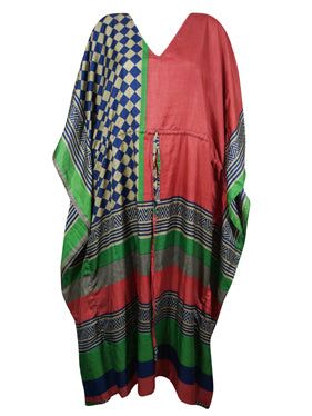 Boho Beach Kaftan, Red, Green Check Silk Caftan L-2X The Bohemian Summer Caftan, handmade from recycled silk saris is ideal for vacations or resort days. This relaxed kimono-style maxi dress is a combination of casual luxury and eco-conscious fashion. Featuring an adjustable drawstring waist and crafted from recycled materials, these boho dresses are great housedresses or versatile beach cover-ups. With the surge in popularity of boho weddings set against natural backdrops, the comfortable kafta Green Bohemian Kaftan For Festive Occasions, Bohemian Silk Kaftan For Festive Occasions, Festive Multicolor Block Print Kaftan, Red Silk Festival Dress, Festive Bohemian Multicolor Kaftan, Red Bohemian Free Size Kaftan, Red Bohemian Tunic Kaftan, Red Bohemian V-neck Kaftan, Red Kaftan For Beach Festivals