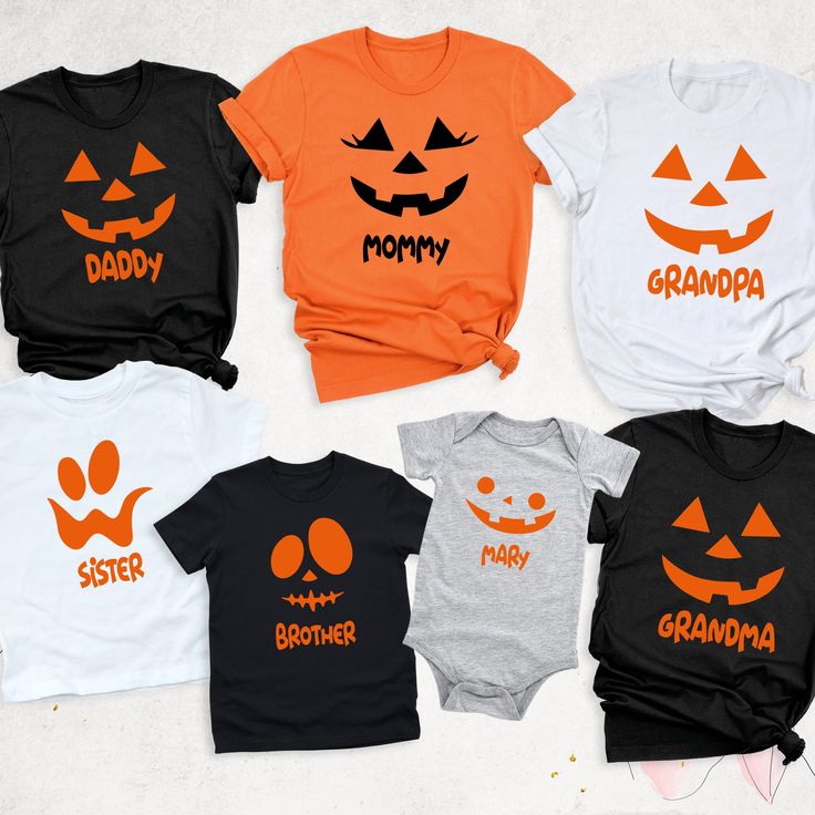 Pumpkin Face Shirt, Halloween Family Matching Pumpkins Tshirt, Pumpkin Halloween Shirt, Custom Halloween Party Tee, Spooky Pumpkin Shirt Pumpkin Face Shirt - Get into the spooky spirit with this fun and festive Pumpkin Face Halloween Shirt! Perfect for Halloween parties or family gatherings, this Family Matching Pumpkins Tshirt adds a playful touch to your celebration. Whether you're dressing up for trick-or-treating or a fall get-together, this Pumpkin Halloween Shirt is a versatile option. Cus Family Halloween Shirts Matching, Family Matching Halloween T-shirts, Family Matching Black Tops For Halloween, Family Matching Halloween T-shirt With Letter Print, Family Matching Halloween T-shirt Crew Neck, Halloween Family Matching Crew Neck T-shirt, Family Matching Halloween Tops With Graphic Print, Family Matching Halloween Tops Short Sleeve, Family Matching Halloween Graphic Print Tops