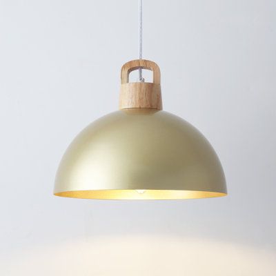 a light that is hanging from the ceiling with a wooden handle on it's end