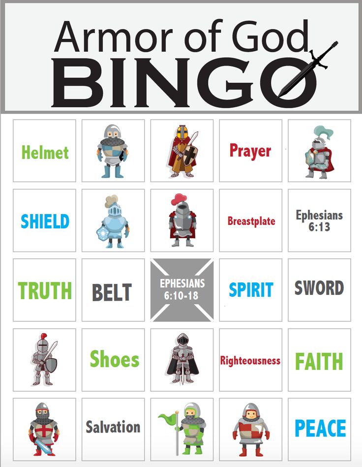 Armor of God Bingo Childrens Ministry Games, Bible Bingo, Armor Of God Lesson, Bingo Ideas, Childrens Ministry Curriculum, Sunday School Games, Church Games, The Armor Of God, Bible Activities For Kids