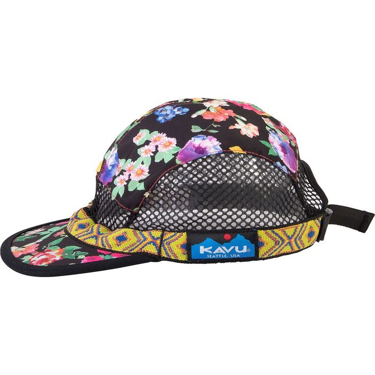 a black floral print hat with the word kaua on it's brim