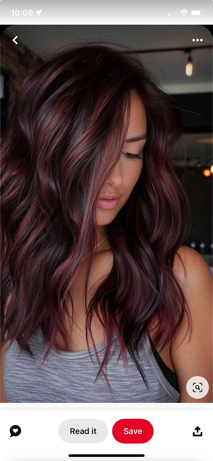 Dark Brown Hair With Dark Red Balayage, Hair Color Ideas For Light Brunettes For Fall, Red Bayalage Hair With Money Piece, Long A Line Haircut Curly, Deep Red Lowlights In Brown Hair, Red Maroon Hair Burgundy, Red Fall Balayage, Deep Red Money Piece Hair, Dark Brown Hair With Peekaboos Auburn