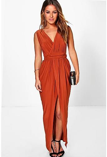 Plunge Neck Maxi Dress, Petite Maxi Dress, Maxi Dress Designs, Maxi Dress Collection, Drape Maxi Dress, Red Dresses, Maxi Robes, Petite Outfits, Orange Dress