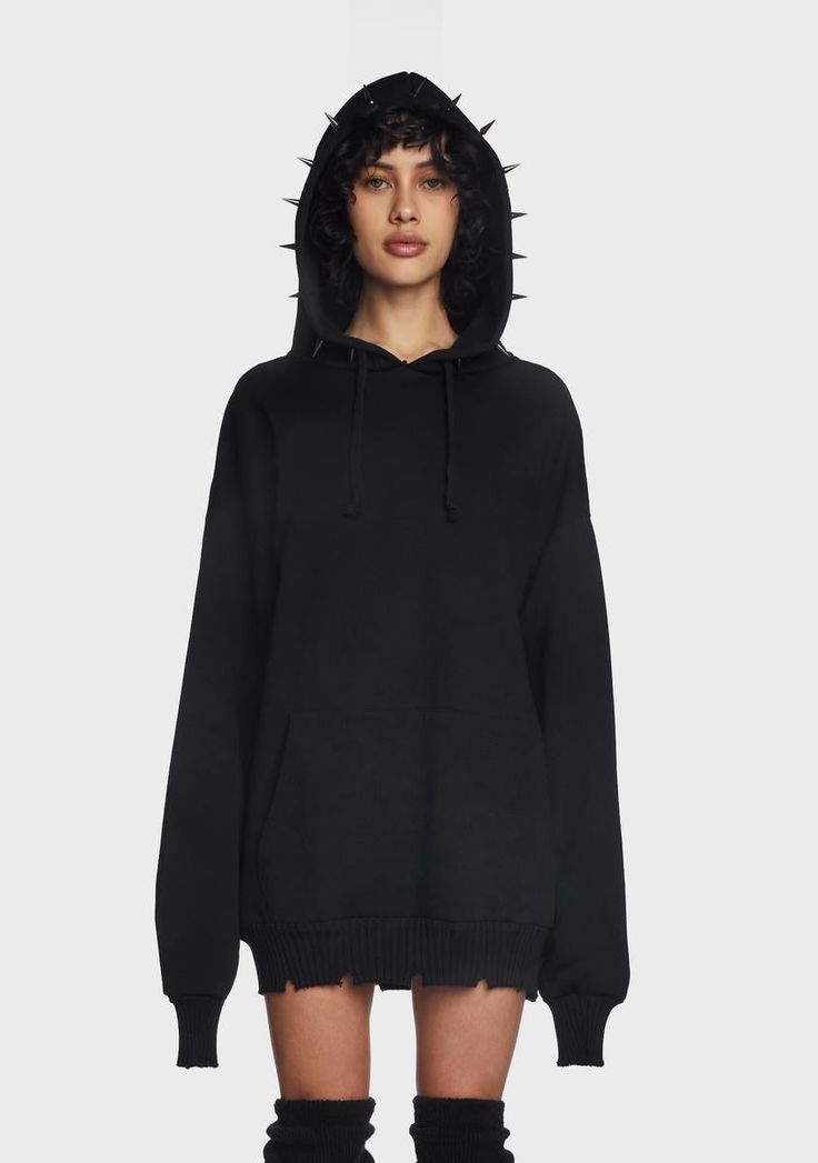 Current Mood Black Spiked Pullover Hoodie – Dolls Kill Edgy Oversized Hooded Sweatshirt, Oversized Edgy Hoodie For Fall, Edgy Oversized Hoodie For Fall, Edgy Fall Hoodie Sweatshirt, Edgy Oversized Cotton Hoodie, Oversized Alternative Hoodie For Fall, Oversized Cotton Edgy Hoodie, Oversized Alternative Style Hoodie For Fall, Oversized Cotton Hoodie In Edgy Style