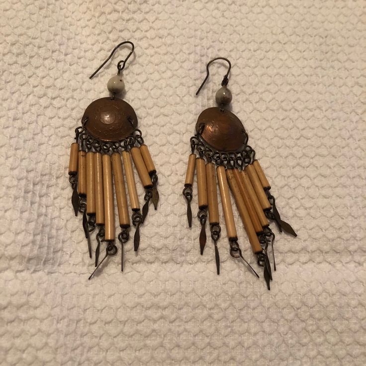 Brand New Ethnic Earrings That Are Unique And Made In South America. Vintage Brown Earrings For Festivals, Bohemian Brown Pierced Earrings, Brown Metal Earrings For Festival, Brown Metal Festival Earrings, Traditional Nickel-free Earrings For Beach, Brown Festival Earrings, Earthy Brown Earrings For Festivals, Rustic Dangle Earrings For Festivals, Traditional Brown Earrings For Festival