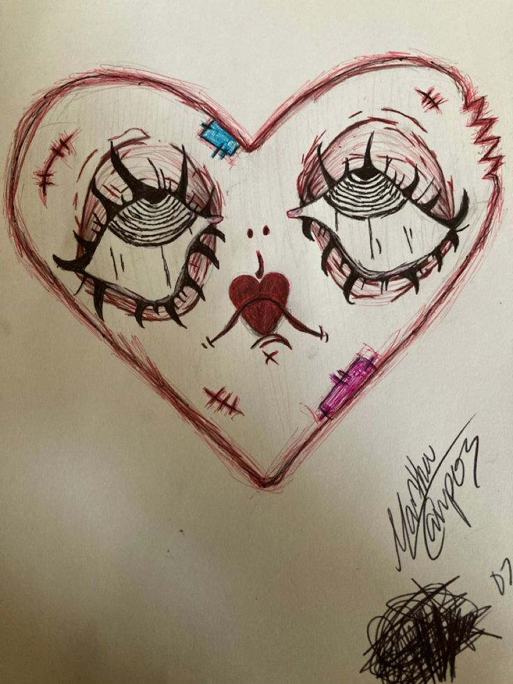 a drawing of two eyes in the shape of a heart