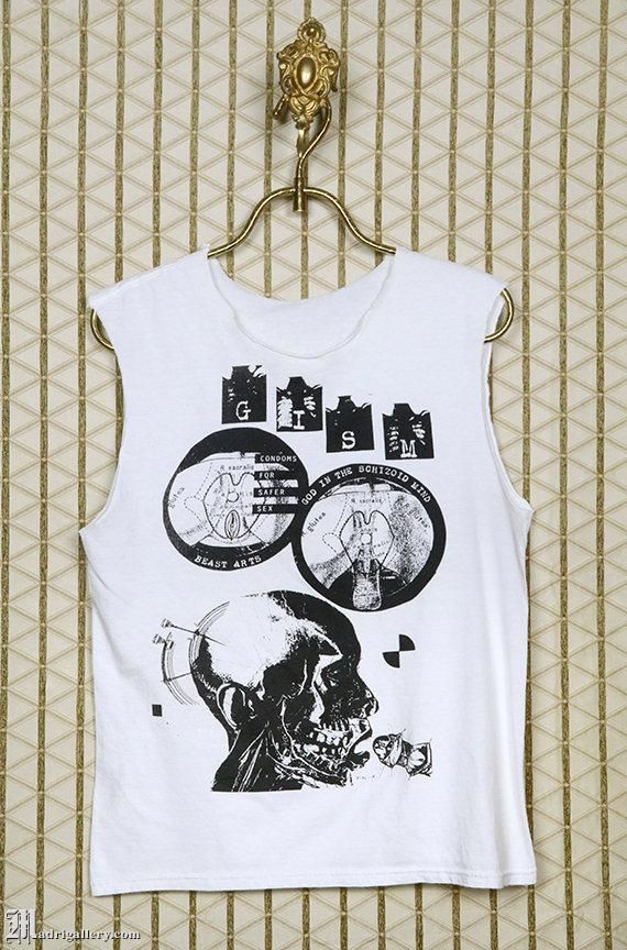 GISM, G.I.S.M. vintage rare punk T shirt, sleeveless white tee, Japanese hardcore, God In the Schizo Japanese Punk, Punk T Shirt, Punk Design, Movie Tees, Concert Tees, Vintage Horror, Vintage Band, Band Tees, New Vintage