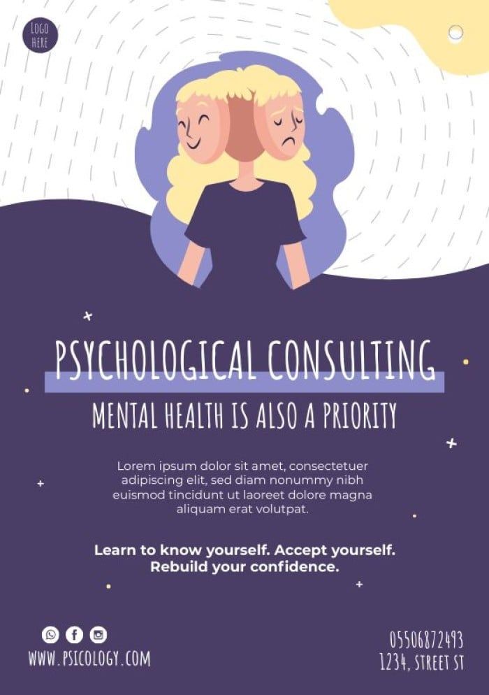 a flyer for a mental health event with two women in the background and text that reads,