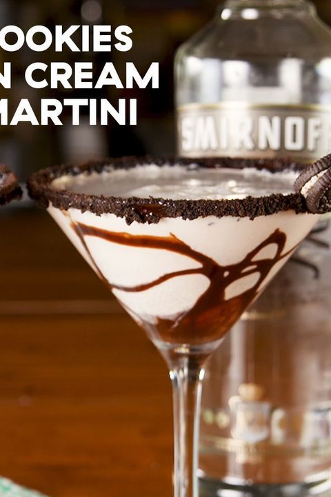 cookies and cream martini is garnished with chocolate