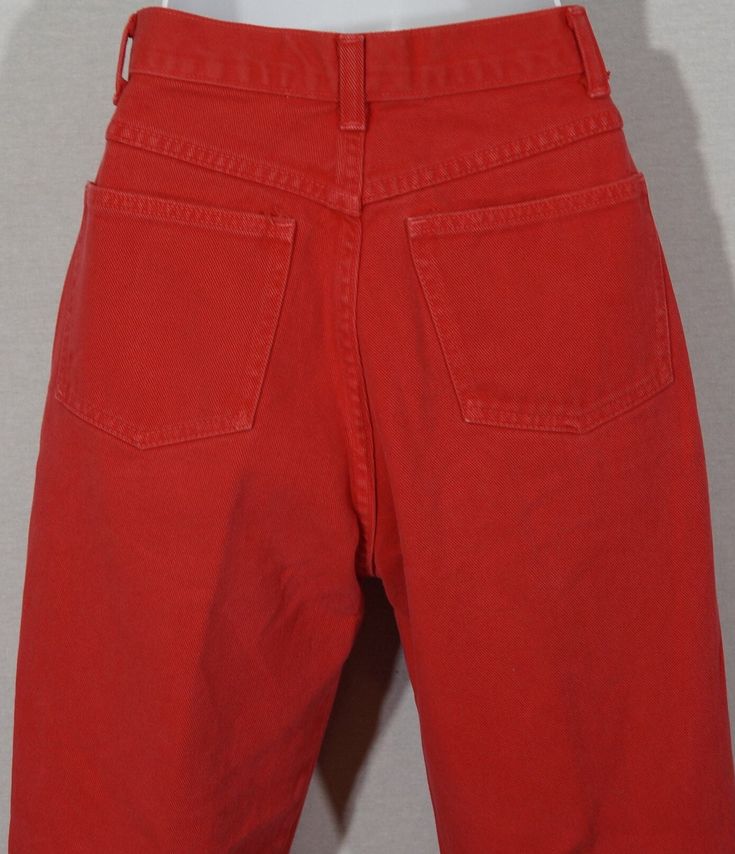 You will look ravishing and turn heads in these late 80's/early 90's red denim jeans! These are super fabulous Anchor Blue label vintage denim jeans that are in flattering with a high rise high waist and tapered leg cut in a thick cotton quality red denim material. You will be hot to trot in them! The vintage made in U.S.A. label says they are a size 7 and they seem small, so flat measurements are here for you to check your personal fit. Look at these fabulous jeans in the photos! They show typi Retro High Waist Red Jeans, Retro Red Cotton Jeans, Vintage Red Wide Leg Jeans, Vintage Wide Leg Red Jeans, Vintage Red Wide-leg Jeans, Vintage Red Denim Bottoms, Vintage High Rise Red Bottoms, Red High Rise Vintage Bottoms, 90s Red Straight Leg Jeans