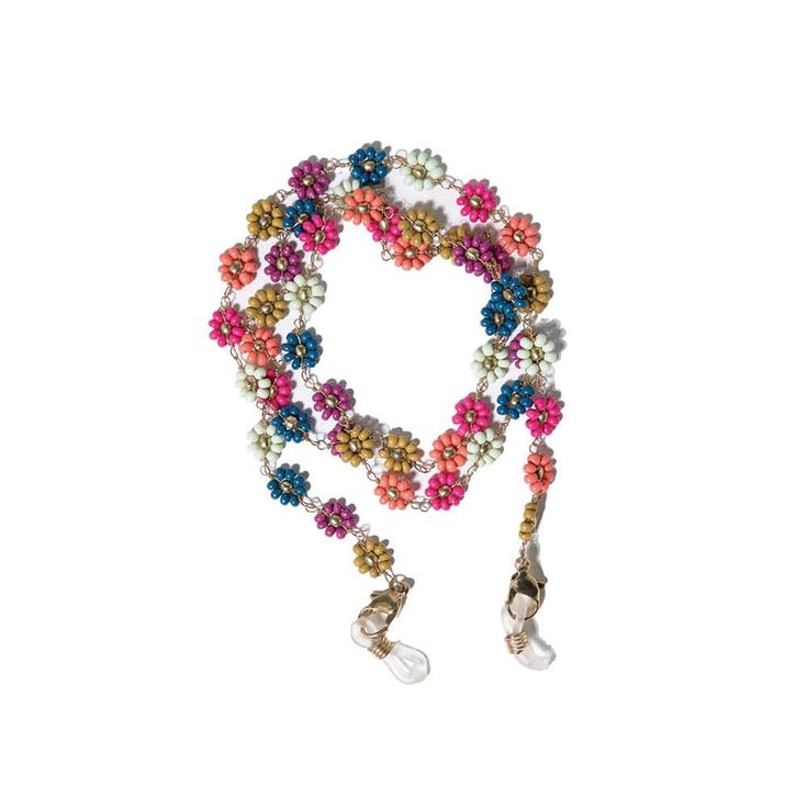 Say goodbye to misplaced sunglasses with the Amanda Multi Color Flowers Beaded Eyeglass Chain in Rainbow. Embrace the flower power and vibrant hues that make this eyeglass chain a stylish and functional accessory. Perfect for keeping your sunnies secure and adding a pop of color to your vacation-ready look. --DETAILS-- Trendy Summer Beaded Necklaces With Flower Shape, Trendy Flower-shaped Beaded Necklaces For Summer, Trendy Summer Flower Shaped Beaded Necklaces, Multicolor Bohemian Glasses Chains For Summer, Multicolor Glasses Chains For Summer Beach, Multicolor Glasses Chains For Summer Parties, Bohemian Multicolor Glasses Chains For Summer, Multicolor Summer Party Glasses Chain, Summer Party Multicolor Glasses Chains