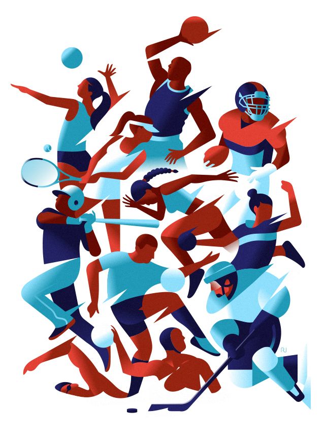 an illustration of people playing sports together